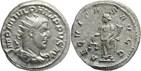 Ancient Roman coin of Philip I silver antoninianus - AEQVITAS AVGG