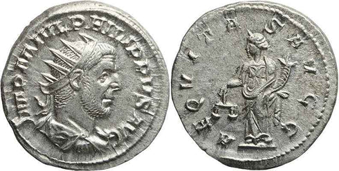 Ancient Roman coin of Philip I silver antoninianus - AEQVITAS AVGG