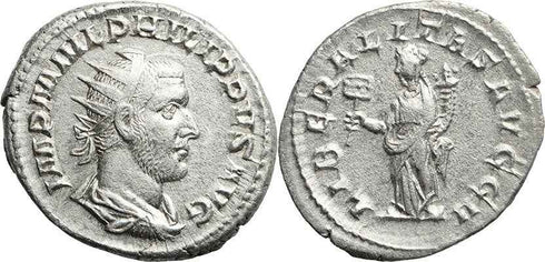 Ancient Roman coin of Philip I silver antoninianus - LIBERALITAS AVGG II
