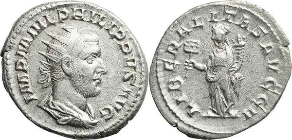 Ancient Roman coin of Philip I silver antoninianus - LIBERALITAS AVGG II
