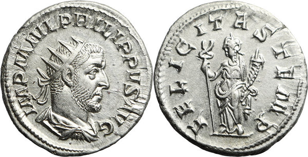 Ancient Roman coin of Philip I silver antoninianus - FELICITAS TEMP