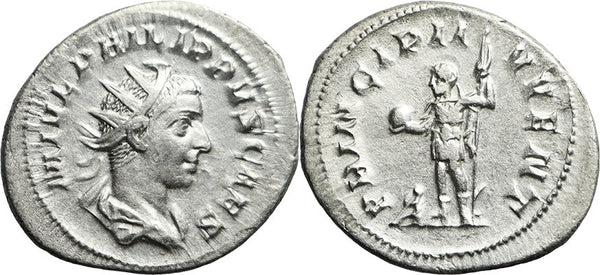 Ancient Roman silver coin of Philip II - PRINCIPI IVVENT