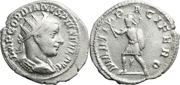 Ancient Roman silver coin of Gordian III antoninianus - MARTI PACIFERO