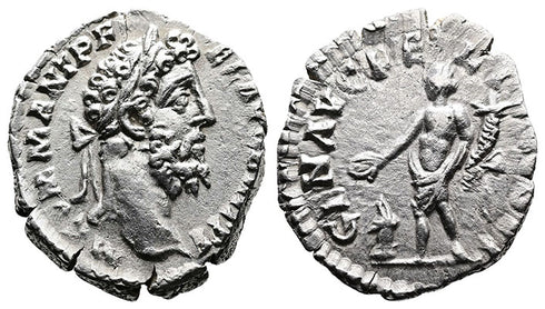 Ancient Roman coin of Commodus AR silver denarius - Genius