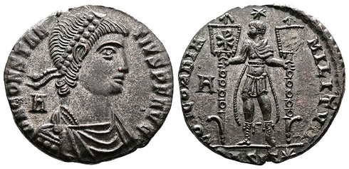 Ancient Roman coin of Constantius II as Caesar - Silvered Bronze Centenionalis - Scarce