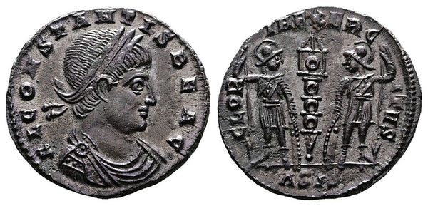 Ancient Roman coin of Constans as Caesar - GLORIA EXERCITVS - Siscia