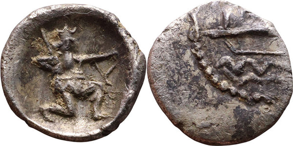 Ancient Phoenician silver coin from Sidon - Great King and Galley - 5th to 4th Century BC