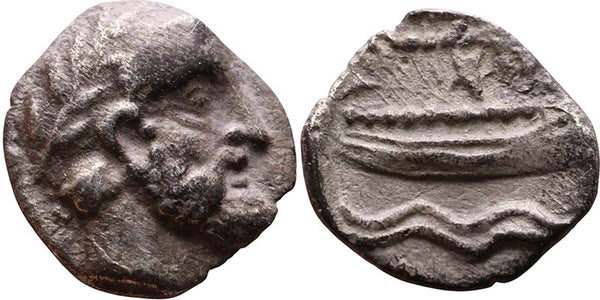 Ancient Phoenician silver coin from Arados - Great King and Galley - 380-351 BC