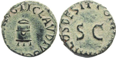 Ancient Roman coin of Claudius - Ae quadrans - Modius