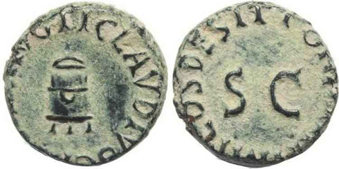 Ancient Roman coin of Claudius - Ae quadrans - Modius