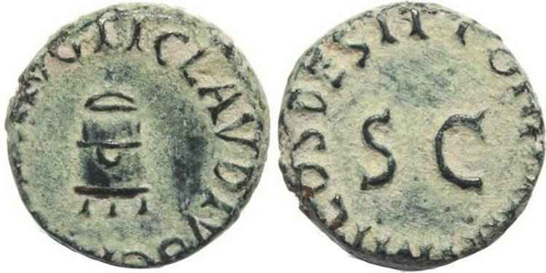Ancient Roman coin of Claudius - Ae quadrans - Modius