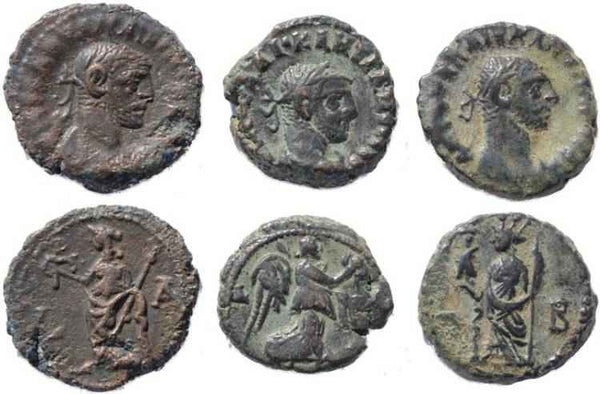 3 Diocletian Potin Tetradrachms minted in Alexandria, Egypt