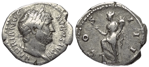 Ancient Roman silver coin of the Emperor Hadrian - COS III