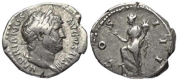 Ancient Roman silver coin of the Emperor Hadrian - COS III