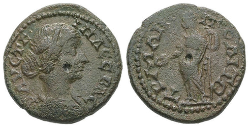 Ancient Roman Provincial coin of Faustina II minted in Trajanopolis, Thrace