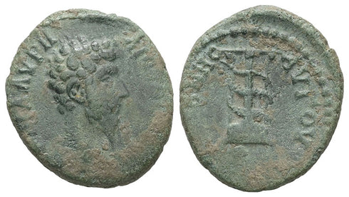 Ancient Roman Provincial coin of Lucius Verus minted in Augusta Traiana, Thrace