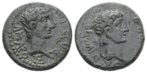 Ancient Roman Provincial coin of Augustus with Rhoemetalkes minted in Thrace 11 BC - 12 AD