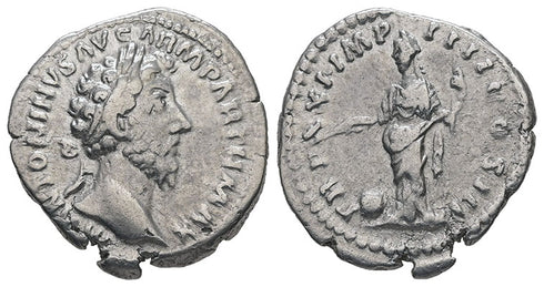 Ancient Roman silver coin of Marcus Aurelius minted in Rome