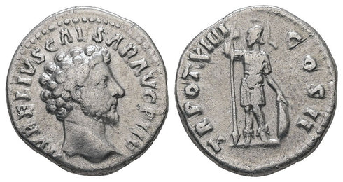 Ancient Roman silver coin of Marcus Aurelius minted in Rome