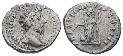 Ancient Roman silver coin of Marcus Aurelius minted in Rome