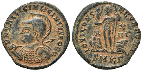 Ancient Roman coin of Licinius II as Caesar minted in Cyzicus - AE19 Follis - Captive and Eagle