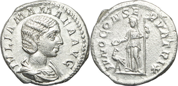 Ancient Roman coin of Julia Mamaea AR silver denarius - IVNO CONSERVATRIX
