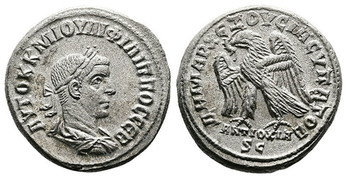 Ancient Roman coin of Philip II Billon Tetradrachm struck in Seleucis and Pieria, Antioch