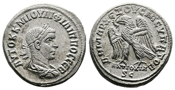 Ancient Roman coin of Philip II Billon Tetradrachm struck in Seleucis and Pieria, Antioch