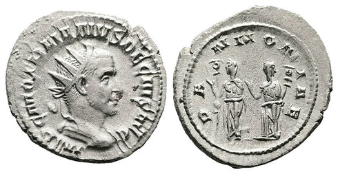 Ancient Roman silver coin of Trajan Decius struck in Rome in 250AD