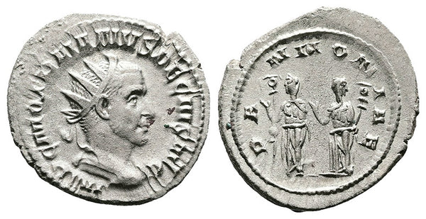 Ancient Roman silver coin of Trajan Decius struck in Rome in 250AD