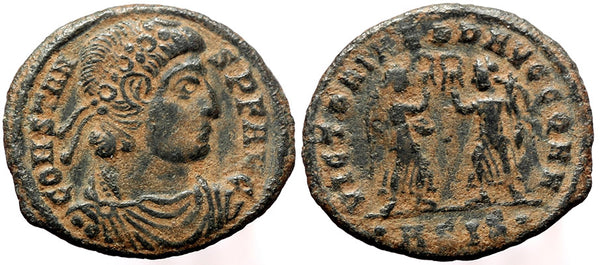 Ancient Roman coin of Constans minted in Siscia - VICTORIAE DD AVGG Q NN
