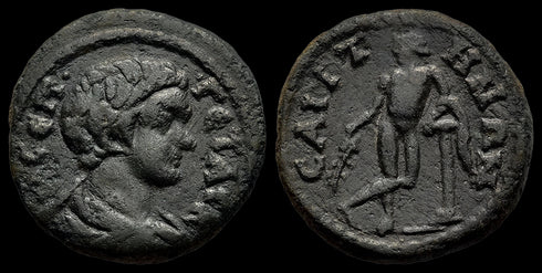 Ancient Roman Provincial coin of Geta as Caesar minted in Saitta, Lydia - Apollo