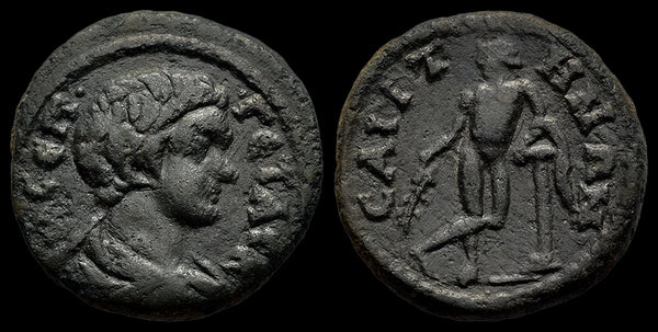 Ancient Roman Provincial coin of Geta as Caesar minted in Saitta, Lydia - Apollo