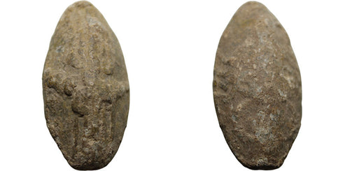 Ancient Greek Lead Sling Bullet with image circa 4th to 1st centuries BC