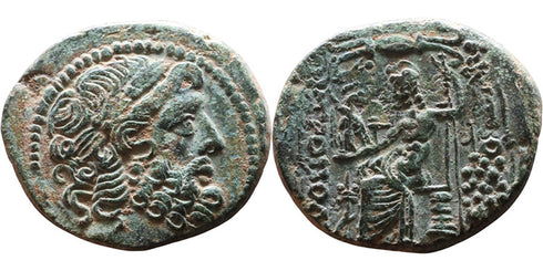Ancient Greek coin from Antioch, Syria - Zeus holding Nike