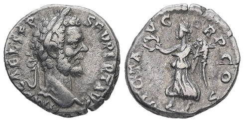 Ancient Roman silver coin of the Emperor Septimius Severus minted in Rome in 193-194 AD