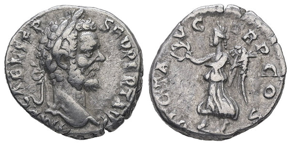Ancient Roman silver coin of the Emperor Septimius Severus minted in Rome in 193-194 AD