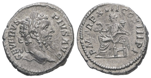 Ancient Roman silver coin of the Emperor Septimius Severus minted in Rome
