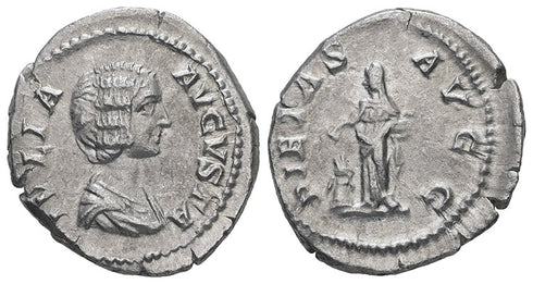 Ancient Roman silver coin of Julia Domna minted in Rome - PIETAS AVGG