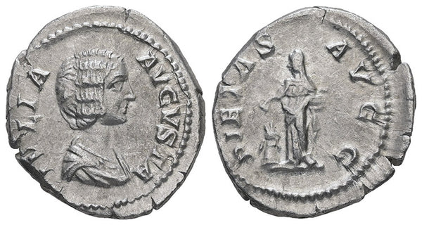Ancient Roman silver coin of Julia Domna minted in Rome - PIETAS AVGG