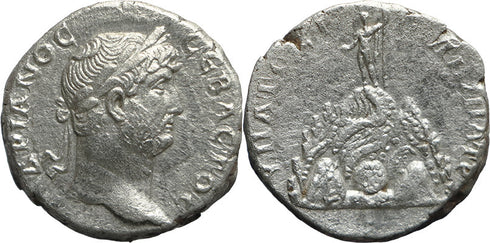 Ancient Roman silver didrachm of Hadrian minted in Caesaria, Cappadocia