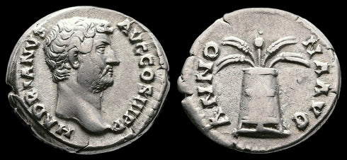 Ancient Roman silver denarius of Hadrian minted in Rome 134-138 AD