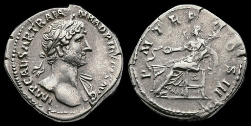 Ancient Roman silver denarius of Hadrian minted in Rome in 118 AD