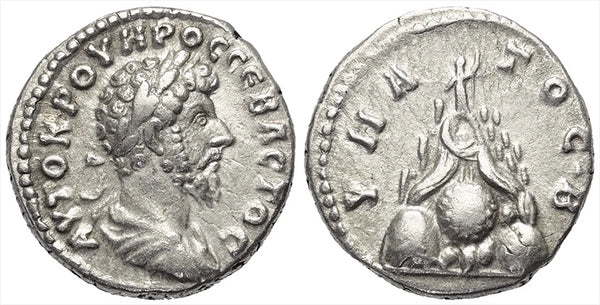 Ancient Roman Provincial silver coin of Lucius Verus minted in Caesaria, Cappadocia