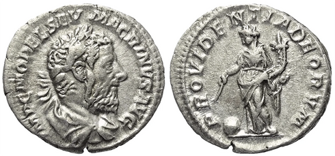 Ancient Roman silver denarius of the Emperor Macrinus