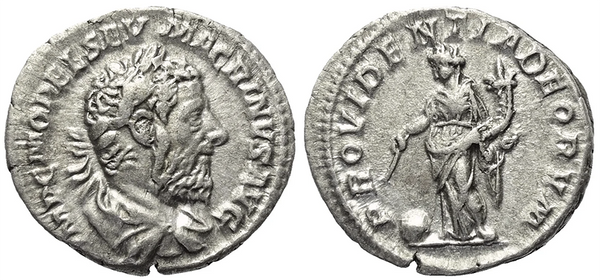 Ancient Roman silver denarius of the Emperor Macrinus