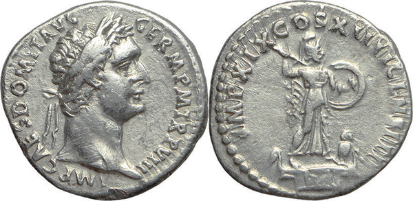 Ancient Roman silver coin of the Emperor Domitian minted in Rome in 88AD