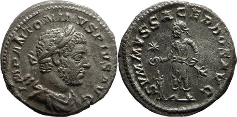 Ancient Roman silver coin of Elagabalus struck in Rome - SVMMVS SACERDOS AVG