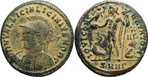 Ancient Roman coin of Licinius II as Caesar minted in Heraclea - Captive and Eagle