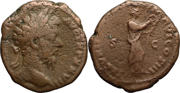 Ancient Roman coin of Marcus Aurelius minted in Rome - SECVRITAS PVBLICA IMP VI COS III, S-C